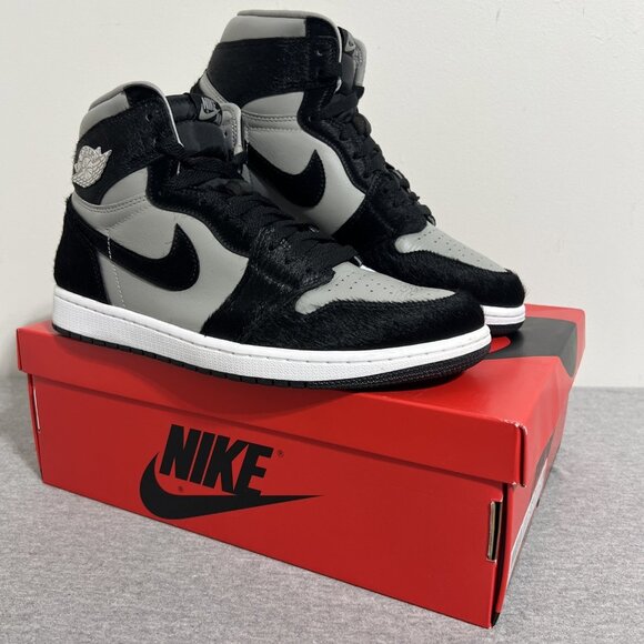 Nike Air Jordan 1 Retro High OG Shoes Black Grey Bovine Fur Mens 10.5 Womens 12 - Picture 2 of 16